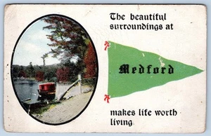1919 Hermoso entorno en MEDFORD HACE COMO VALE LA PENA VIVIR BANDERÍN POSTAL - Imagen 1 de 2