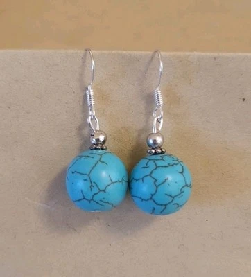 Türkis OHRRINGE Edelstein D 14mm 925 Silber Haken - Bild 1 von 3