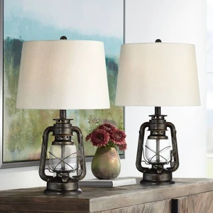 Franklin Iron Works Miner Weathered Bronze Lantern Table Lamps Set of 2 - Picture 1 of 9