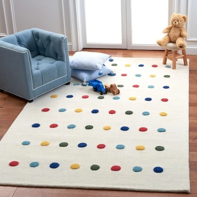 Colorful Dotted Hand-Tufted Wool Carpet for Kids Room, Multicolor Polka Dot Rug - Image 1 of 4