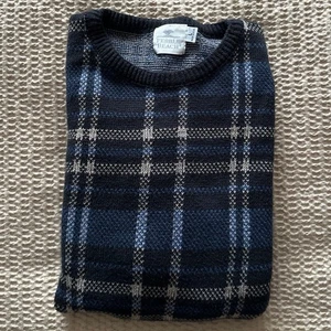 Vintage Navy Plaid Pebble Beach Pullover Crewneck Sweater Large - Picture 1 of 7