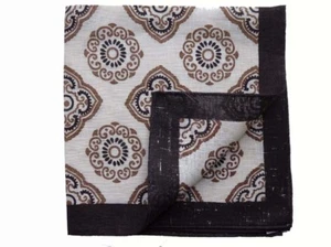 Zegna Cuadrado de Bolsillo Beige con Patrón Marrón, Lino Puro - Imagen 1 de 3
