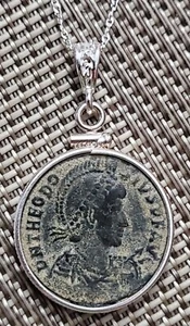 Roman Emperor Theodosius I The Great Genuine Ancient Coin Necklace with COA - Picture 1 of 10