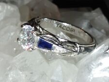 TACORI  Filigree Sterling Silver & Clear White & Blue Cubic Zircona Size 10
