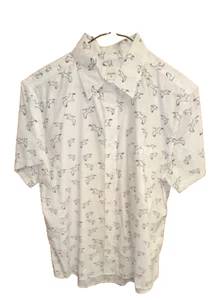 Camisa Para Hombres Billy Reid Mediana Calce Estándar Blanca Con Pájaros Negros Abotonada - Imagen 1 de 4