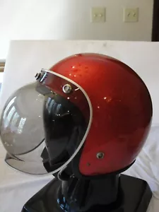 Casco de motocicleta chopper bobber café-racer vintage años 70 escamas de metal rojo. - Imagen 1 de 9