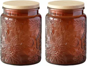 Set of 2 Vintage Glass Kitchen Storage Counter Jar, 23.7 FL OZ Candy Jars with L - Picture 1 of 7
