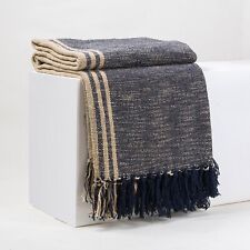 Black Handloom Indian Woven Throw Cotton Light Weight Blanket Sofa Cover
