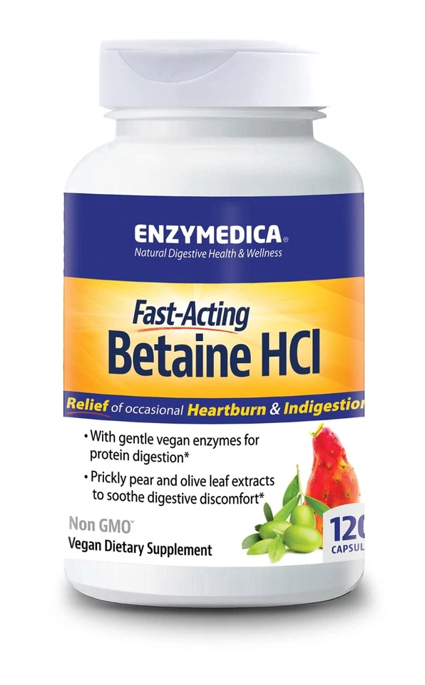 Enzymedica Betaine HCI 600mg 120 Capsules Non-GMO Brand New UK Stock