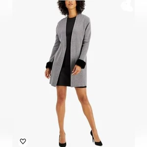 Nuevo Cárdigan Plumero Kasper Gris Tejido Imitación Piel Borde Longline Plus Suéter 2X - Imagen 1 de 10