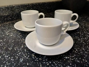 DENBY WHITE ESPRESSO CUPS AND SAUCERS X 3 - UNUSED - Picture 1 of 3