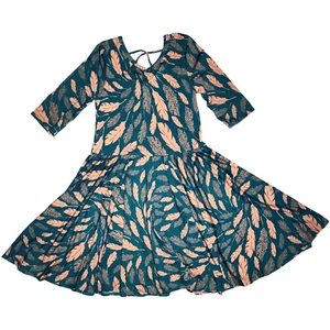 Dot Smile Girls 8 10 Green Peach Feather Ballerina Twirl Dress 3/4 Sleeve NWT - Picture 1 of 5