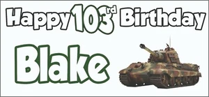 Personalised Army Tank Military 103rd Birthday Banner X2 Decorations Mens Dad - Picture 1 of 1