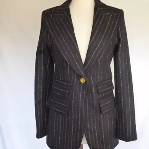 Giacca blazer gessato nero Smythe design berkin 100% lana USA 6 corse piccola - Foto 1 di 16