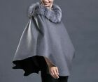 Cashmere Fox Fur Dark Gray Comfort Casual Poncho/Shawl  Wrap