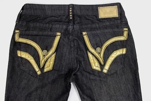 Pantalones de mezclilla dorados de cuero Robin's - talla 27 para mujer - Imagen 1 de 10