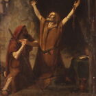 Painting religious Saint Anthony the Abbot framework oil on canvas 19th century