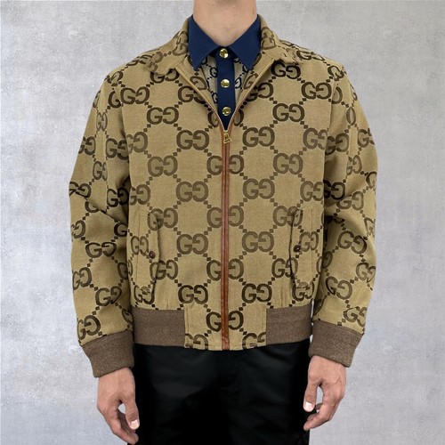 Giacca Bobmer Gucci GG Monogram Jumbo Tela Cotone Full Zip Beige Taglia L