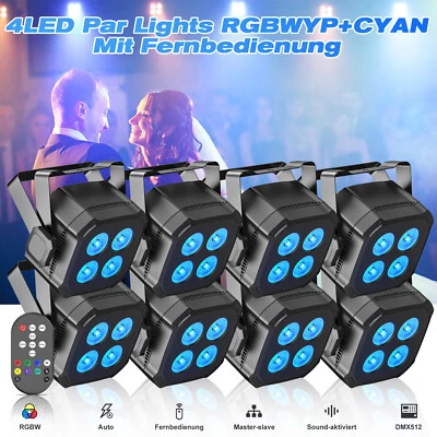 8x 80W RGBWYP+CYAN Par Strahler Bühnenlicht 4 LED DMX Disco Hochzeit Party Show - Bild 1 von 4