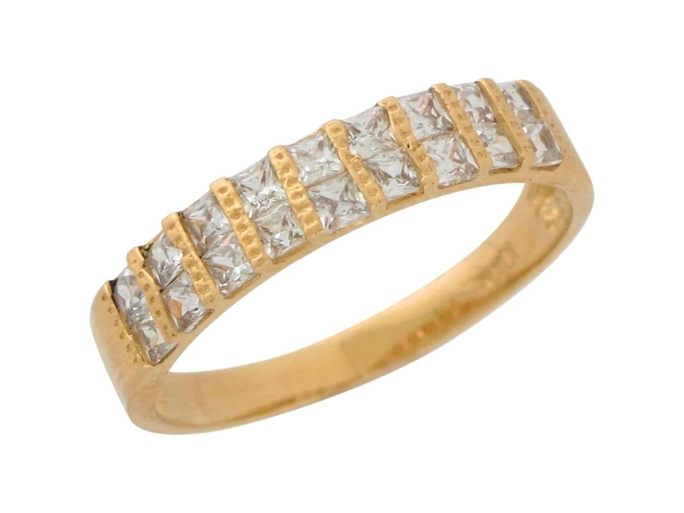 10k or 14k Solid Yellow Gold Channel Set Square CZ Ladies Classy Wedding Band - Image 1 of 1