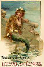 Little Mermaid Meet Me At Beach Copenhagen Denmark Vintage Poster Repro FREE S/H