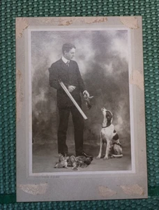 1898 Original Cabinet Framed Photo Young Man with Shotgun Hunting Dog Birds - Picture 1 of 12