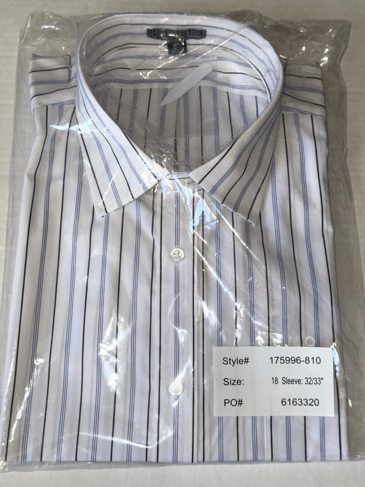Camisa uniforme masculina manga longa Fourmy By Cintas branca com listras azuis tamanho 18 32/33 - Imagem 1 de 4