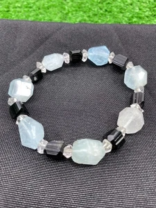 Brazalete de 204 gramos de aguamarina y turmalina con diamantes de cuarzo con piedras preciosas hechas a mano - Imagen 1 de 6