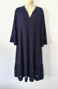 Vestido midi Chico's para mujer talla 2 azul cuello en V encaje dobladillo floral bordado azul marino - Imagen 1 de 11