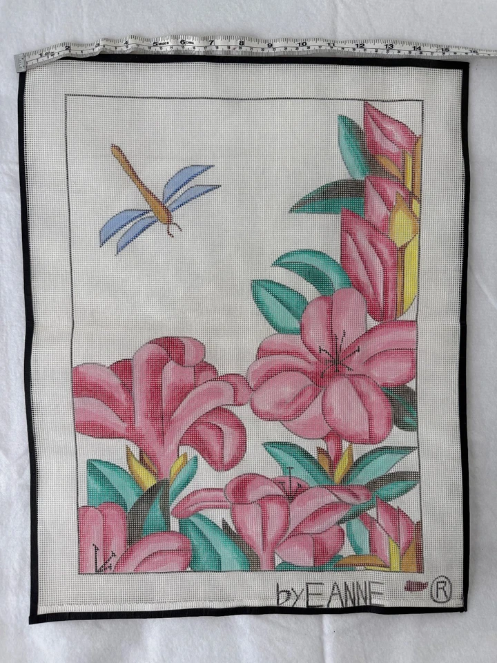 Amaryllis Lily hand painted needlepoint canvas NEW - Image 1 of 1
