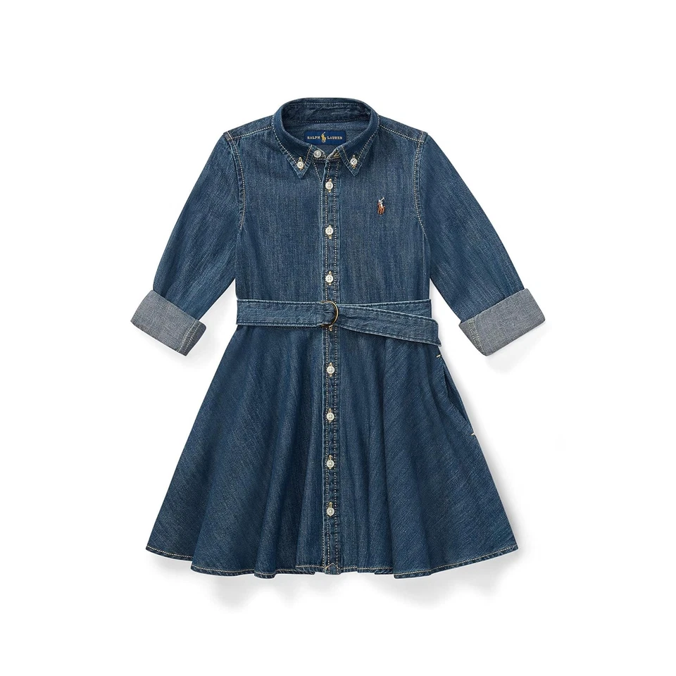 Polo Ralph Lauren Big Girls Denim Shirt Dress Without Belt Indigo Blue Sz 5