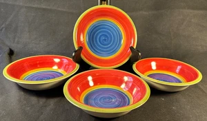 Royal Norfolk Mambo Set of 4 Bowls Cereal/Soup Stoneware Blue Center 7 1/4" - Picture 1 of 7
