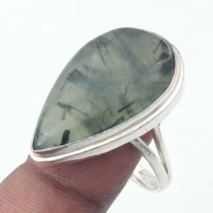 Schwarzer Rutilquarz ethnischer handgefertigter Edelsteinring Geschenk Schmuck 10 Zoll M6940 - Bild 1 von 3