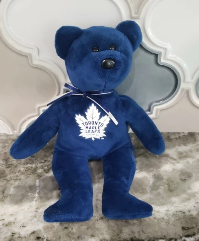 2018 TY Authentic NHL Toronto Maple Leafs Bean Plush Navy Blue Bear w Bow Hockey Cover