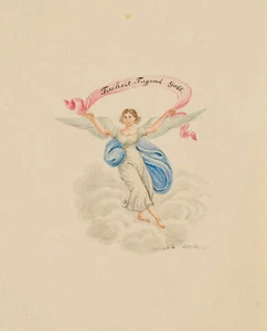 MÜLLER (19.Jhd), Glückwunschkarte mit Engel, 1835, Aq. Biedermeier Mode - Picture 1 of 4