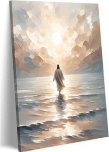 Jesus Walking on Water Canvas Wall Art Jesus Walking on Water Back Wall Decor Pi - Picture 1 of 12