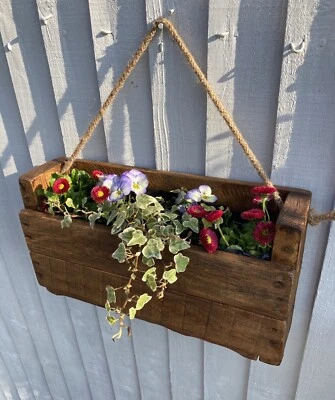 HANDMADE Hanging Garden Planter, Herb Garden 'WALNUT' Reclaimed wood, flower box - Image 1 of 4