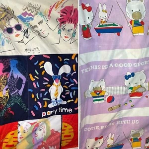 Vintage Handmade Bedspread Hello Kitty 80s Eclectic Fabric Fabric Mismatch Flaws - Picture 1 of 16