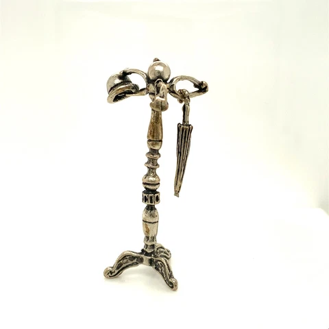 Vtg Sterling Dollhouse Miniature Victorian Hat Coat Umbrella Cane Stand Rack Cover
