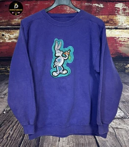 Vtg Bugs Bunny Sweatshirt Mens XL Looney Tunes Faded Purple Embroidered USA 90s - Picture 1 of 12