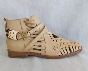 Ivy Kirzhner Tan Leather Booties Shoes Huarache Gold Flats Sz 7 Zipper EUC - Picture 1 of 7