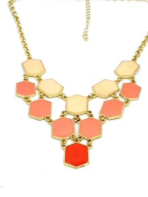 Geometric Bib Necklace Vintage Enamel Coral - Image 1 of 3