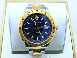 Versace Hellenyium V11060017 GMT Blue Dial Dual Tone Rose Gold Men's Watch - Picture 1 of 11