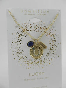 Unwritten 14Kt Gold Plated Multi Color Crystal Lucky Horseshoe Pendant Necklace - Picture 1 of 3