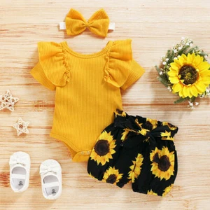 3PCS Newborn Baby Girl Clothes Floral T Shirt Tops Shorts Headband Outfits Sets - Picture 1 of 29