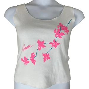 Vintage Tank Top Size Large White Pink Hawaiian Floral Print Etchings - Picture 1 of 5