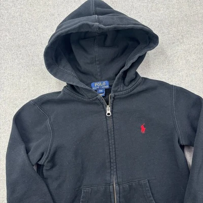 Sudadera con capucha negra con cremallera completa Polo Ralph Lauren para niños talla S (8) ligeramente desvanecida Foto 1 de 4