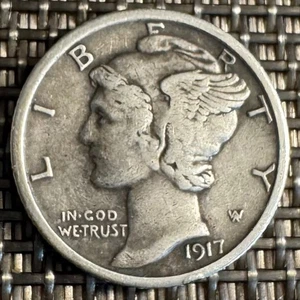 MAGNIFIQUE PIECE DE 10 CENTS ONE DIME 1917 EN ARGENT (1324) DATE RECHERCHEE - Picture 1 of 2