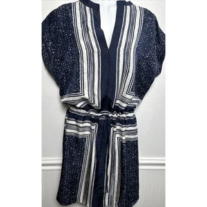 VINCE. Dress Small Blue White Geo Drawstring Waist 100% Silk Women’s Mini - Picture 1 of 8
