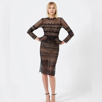 New French Connection Petra Lace Beau Peplum Midi Dress sz 10 - image 1 of 4